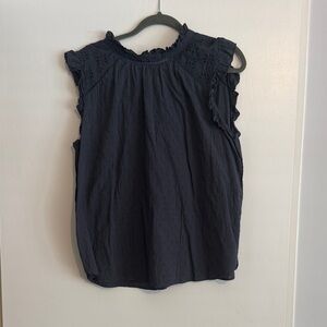 LOFT Dark Grey Blouse with Ruffle and Eyelet Details
